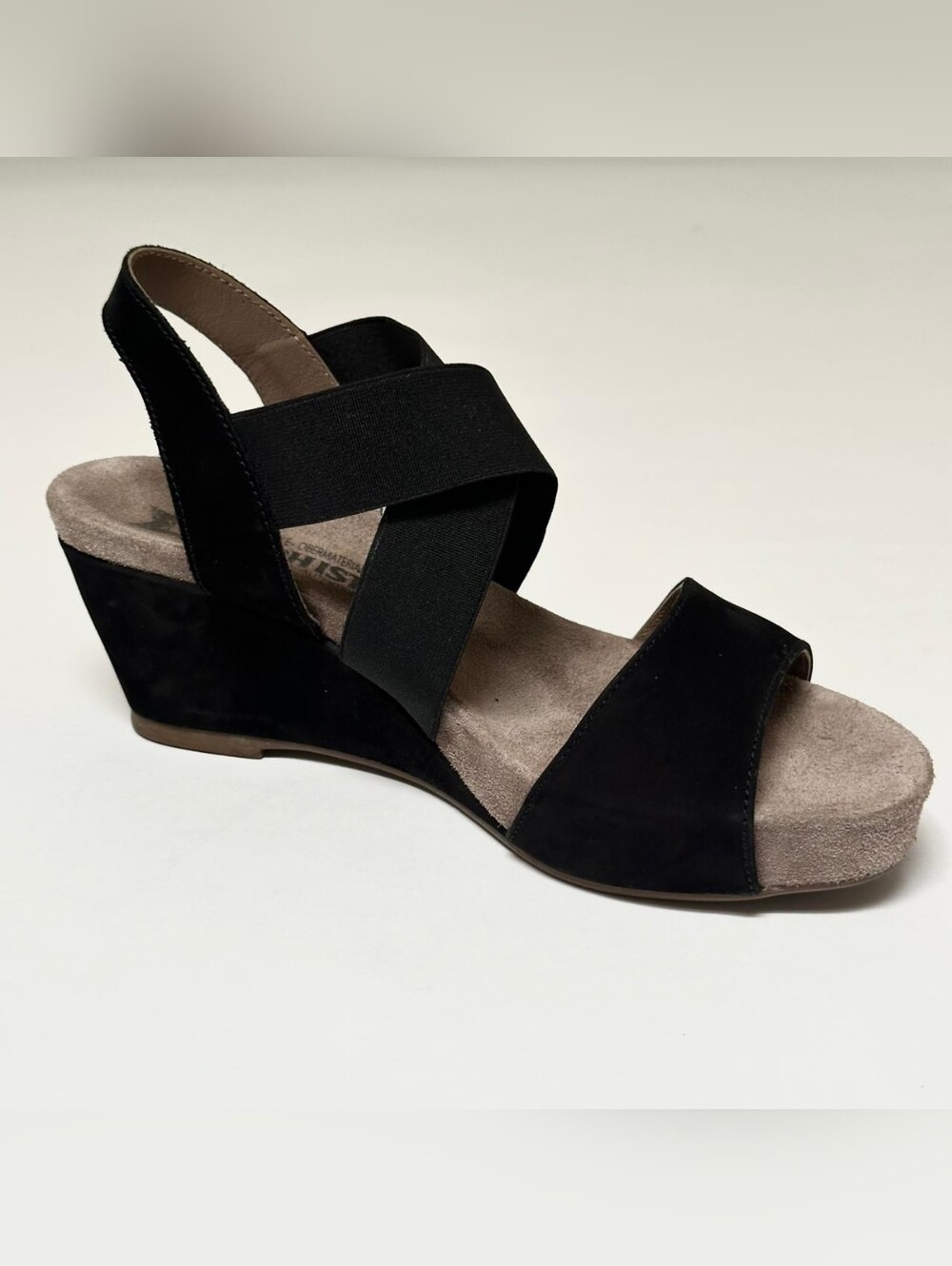 Mephisto Barbara Gaby Black Suede Wedge Sandals Womens 6.5/7 EU 37 Elastic Comfy